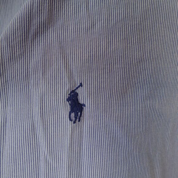 VTG Ralph Lauren Button Down Shirt Mens Size 16.5 34/35 Blue Striped Logo Cotton - Picture 12 of 15